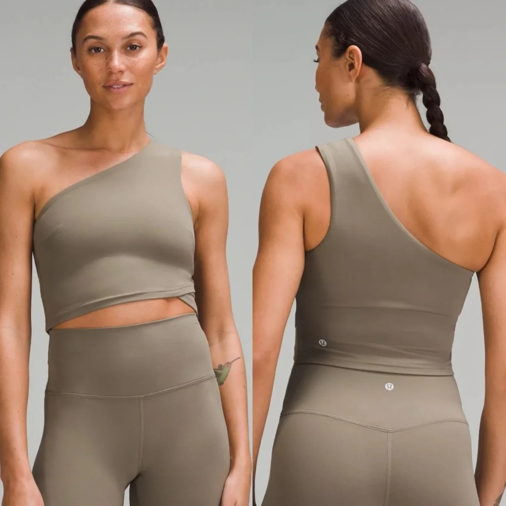 lululemon athletica Women’s One-Shoulder Crop Top in Taupe